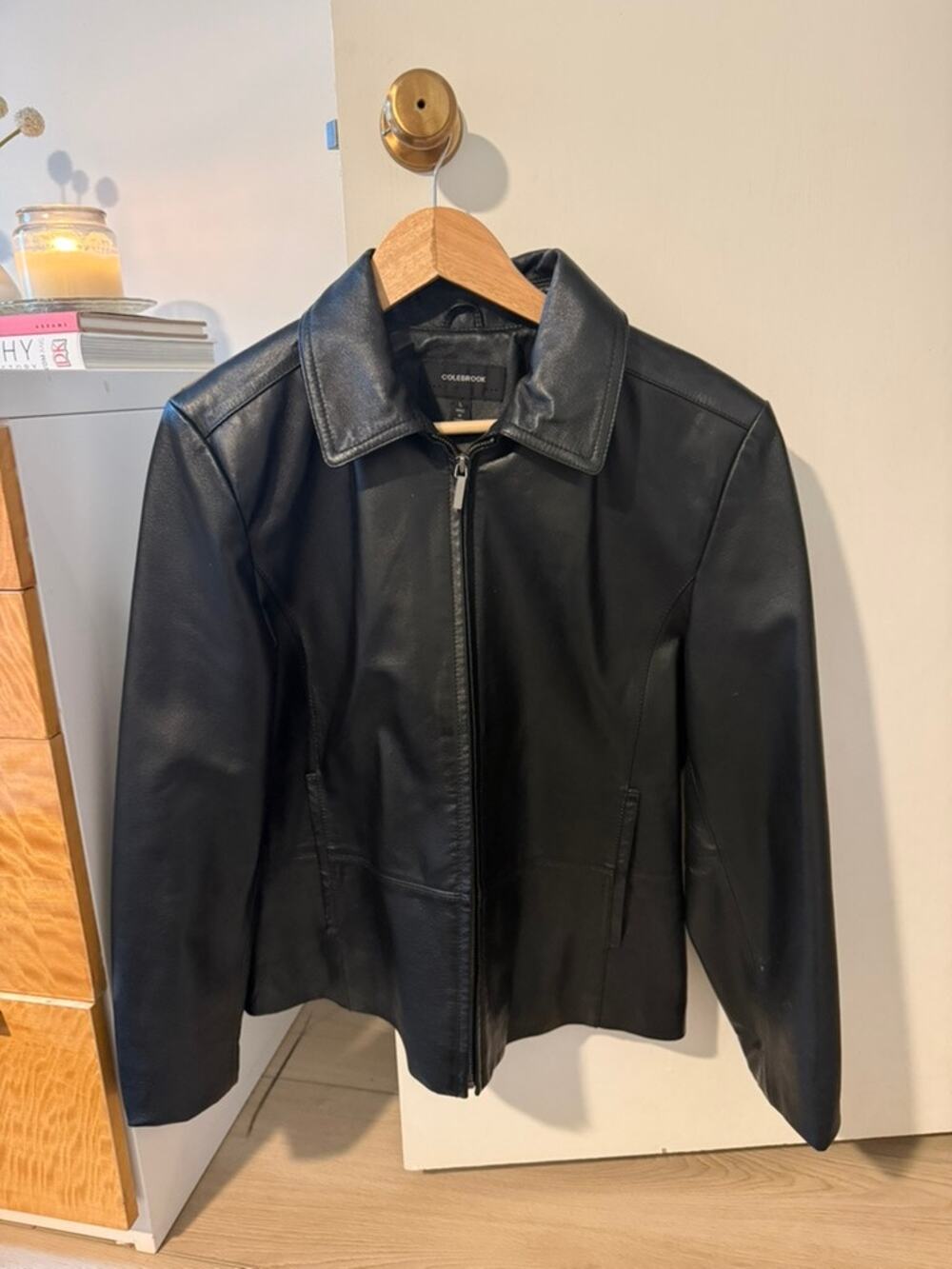 Colebrook Black Genuine Leather Zip Jacket Size L ✨
